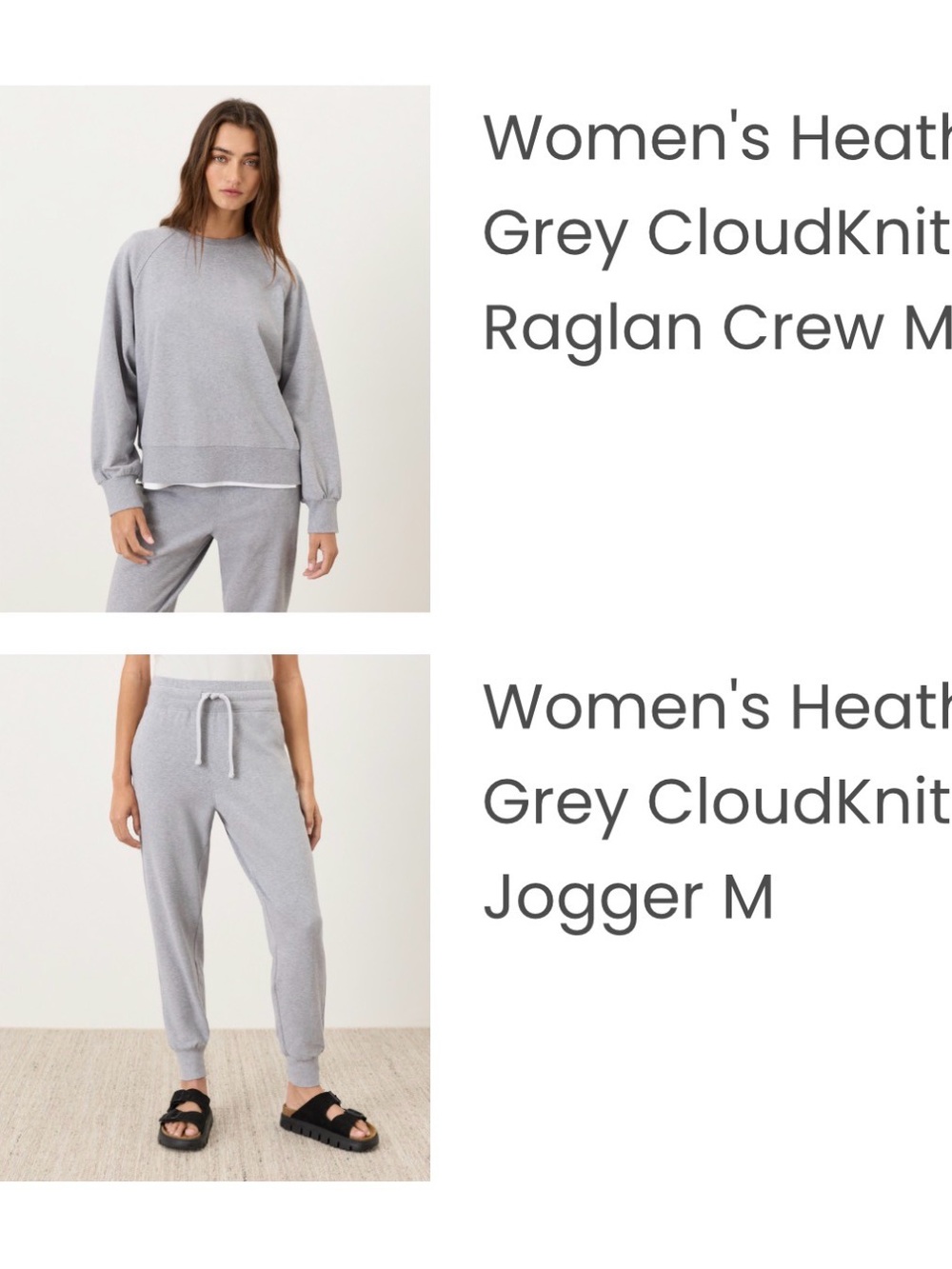 Pact Women's Heather Grey CloudKnit Raglan Crew and jogger set size medium